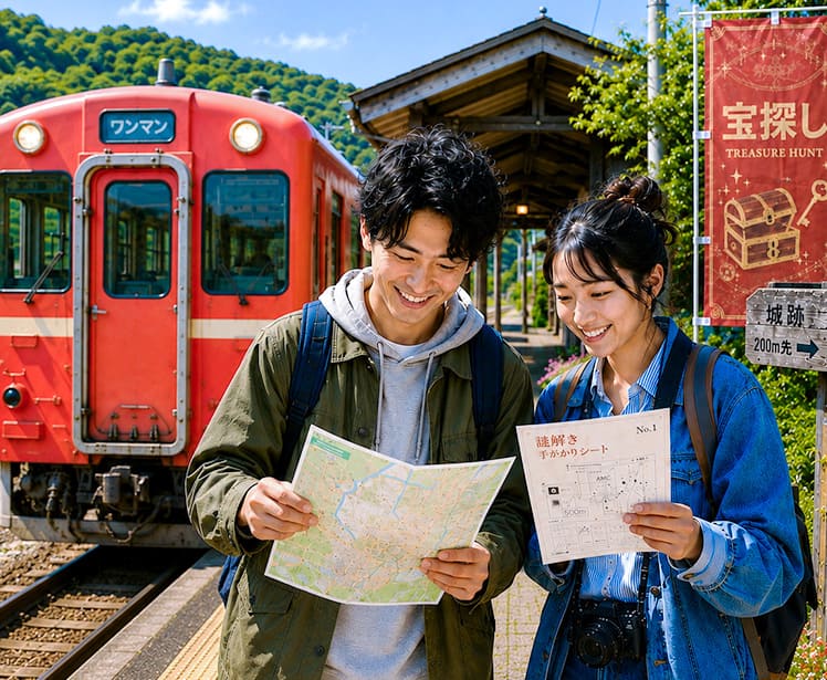 鉄道や沿線を巡る謎解きのイメージ